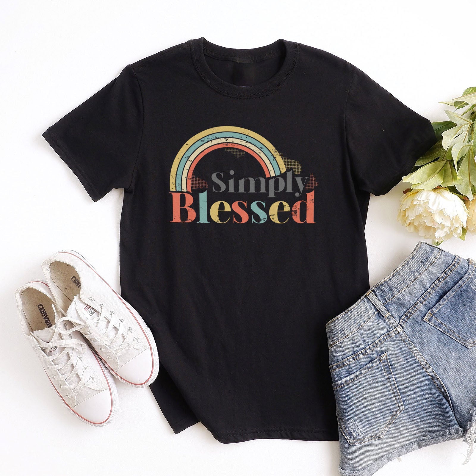 Retro Simply Blessed Tee Shirts For Women - Christian Shirts for Women - Religious Tee Shirts