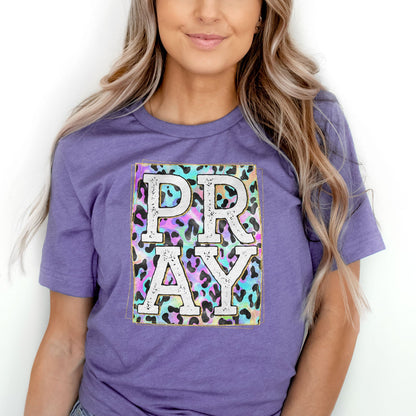 Pray Colorful Leopard Tee Shirts For Women - Christian Shirts for Women - Religious Tee Shirts