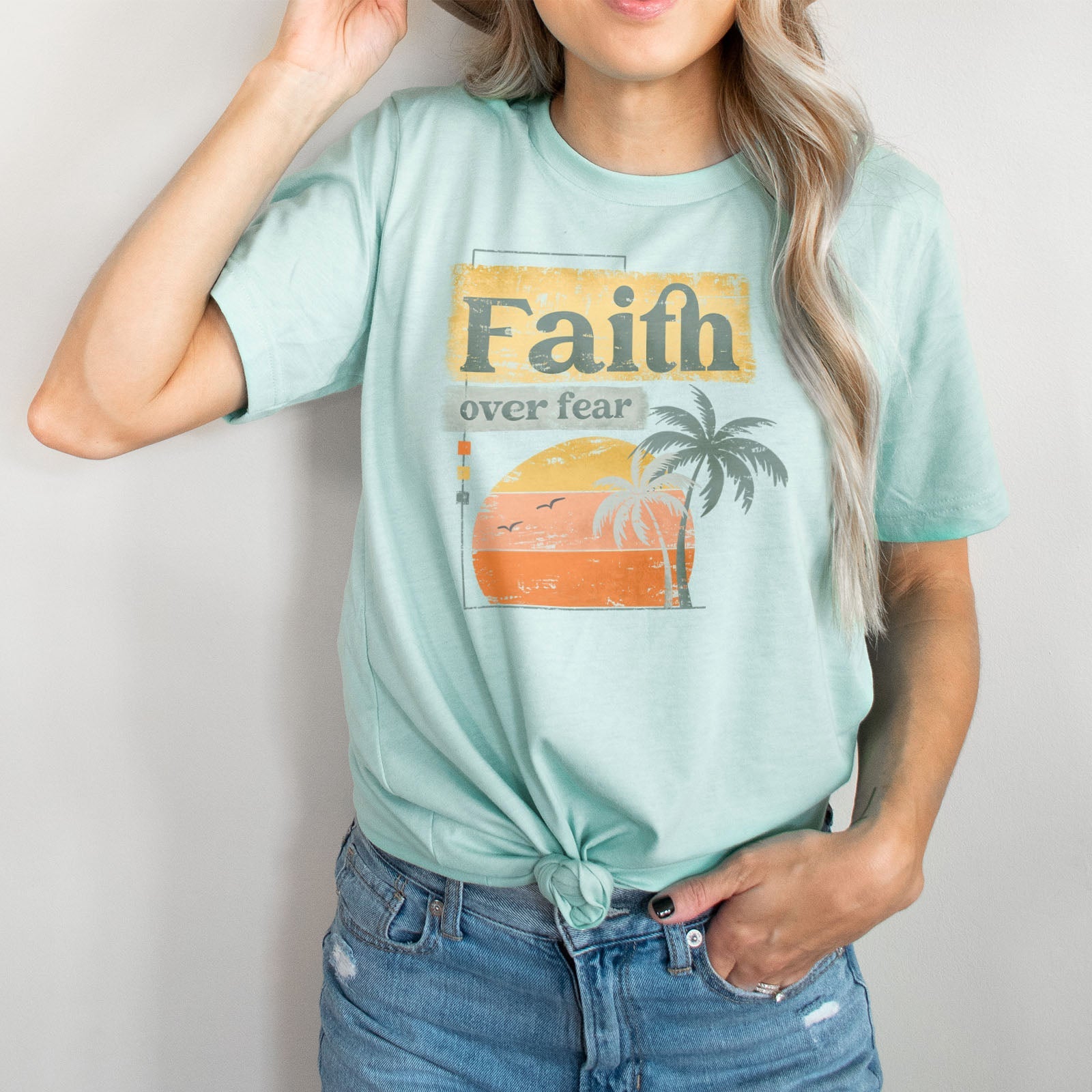 Christian Retro Faith over fear Tee Shirts For Women - Christian Shirts for Women - Religious Tee Shirts