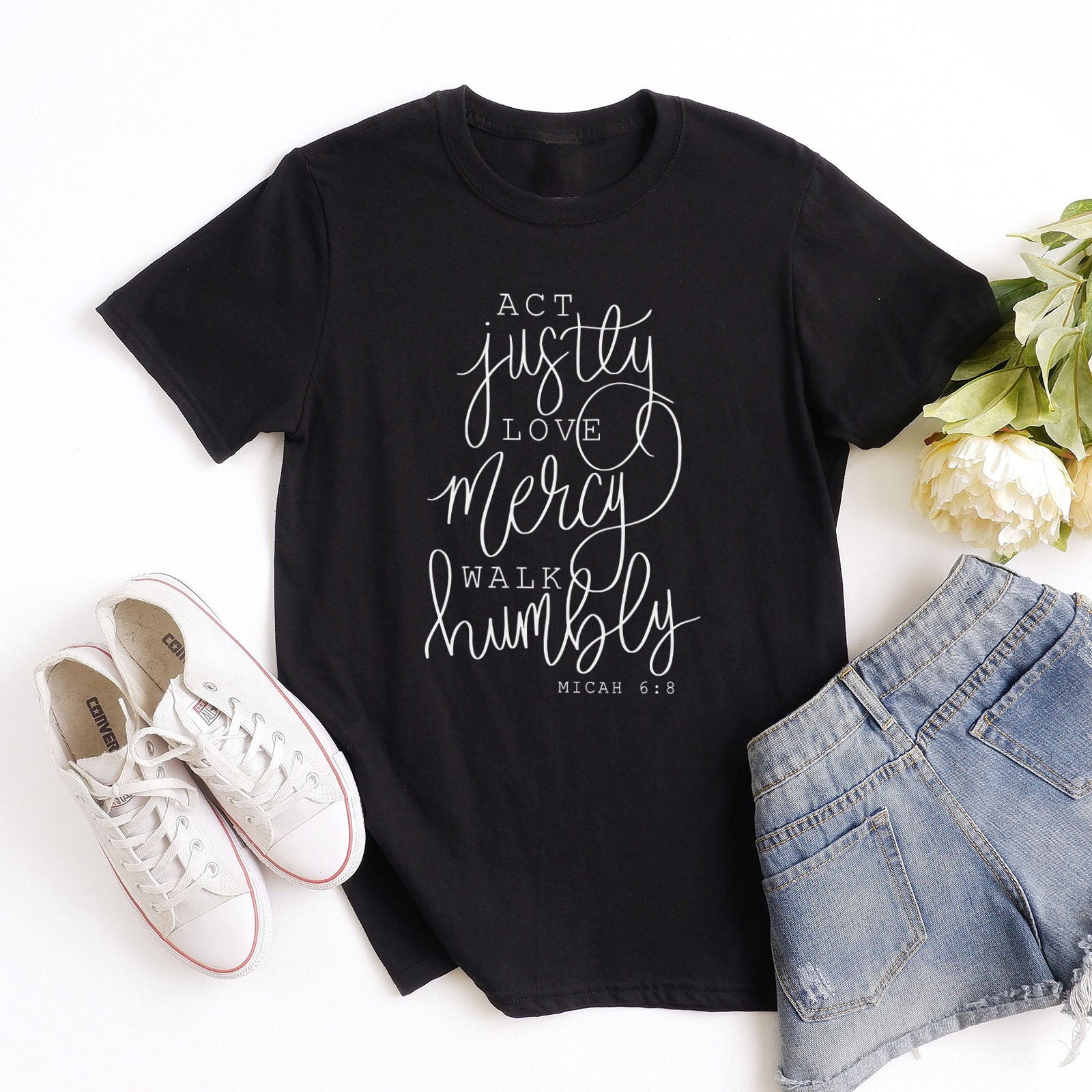 Micah 6:8 Act Justly Love Mercy Walk Humbly Tee Shirts For Women - Christian Shirts for Women - Religious Tee Shirts