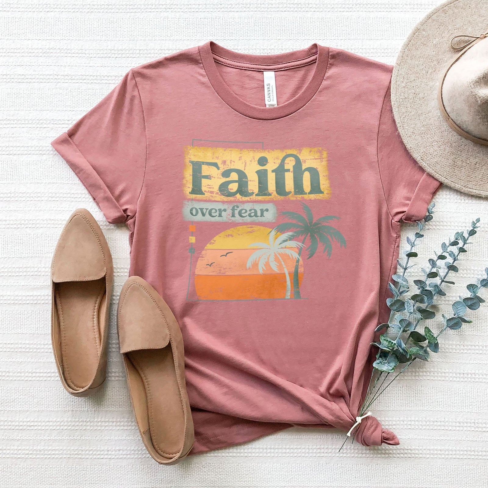 Christian Retro Faith over fear Tee Shirts For Women - Christian Shirts for Women - Religious Tee Shirts
