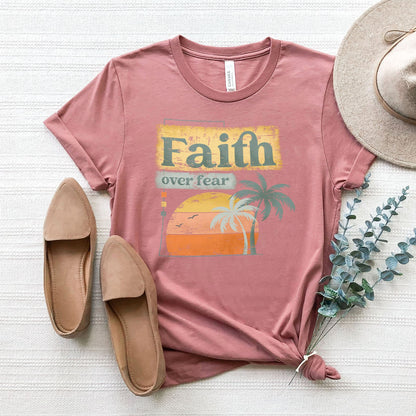 Christian Retro Faith over fear Tee Shirts For Women - Christian Shirts for Women - Religious Tee Shirts