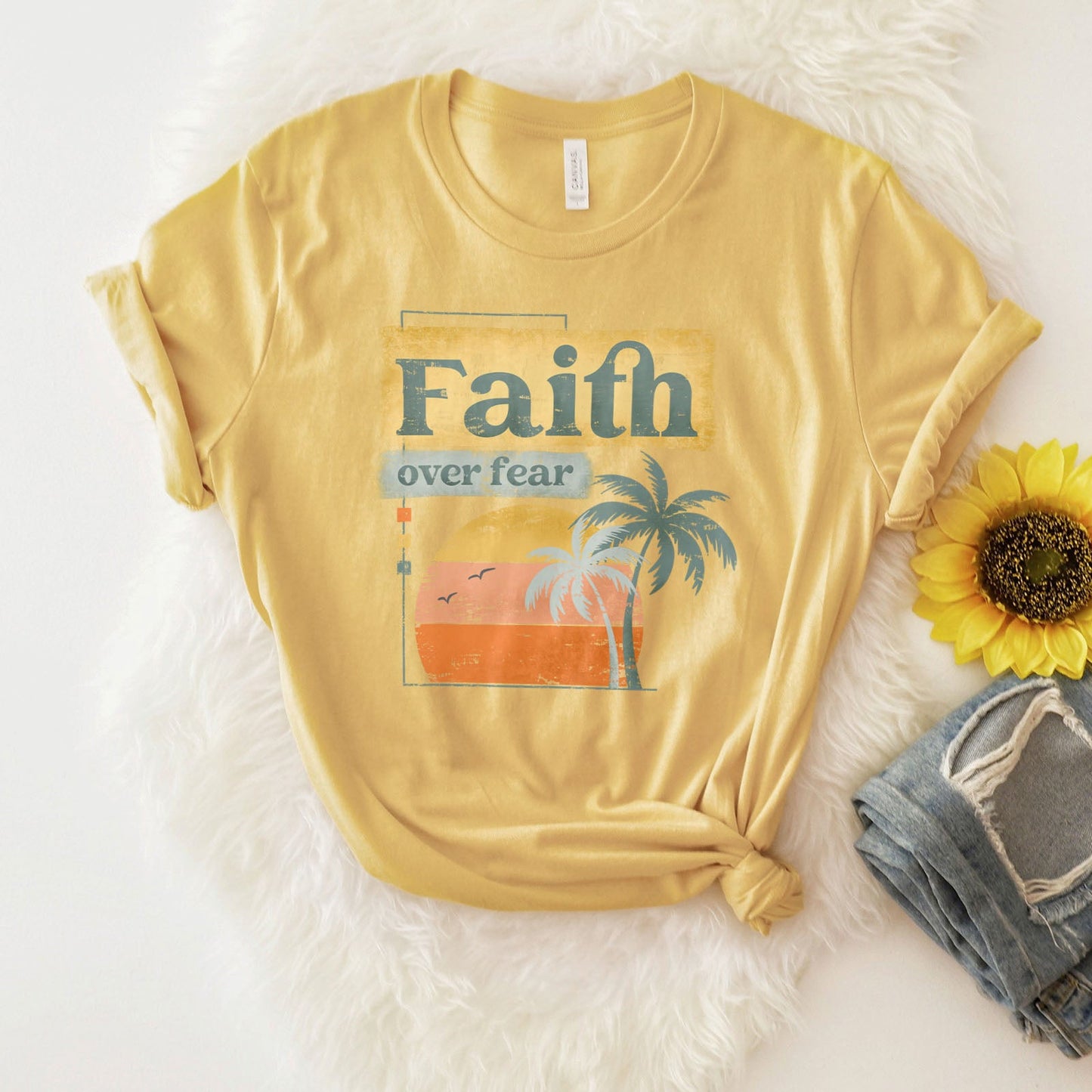 Christian Retro Faith over fear Tee Shirts For Women - Christian Shirts for Women - Religious Tee Shirts