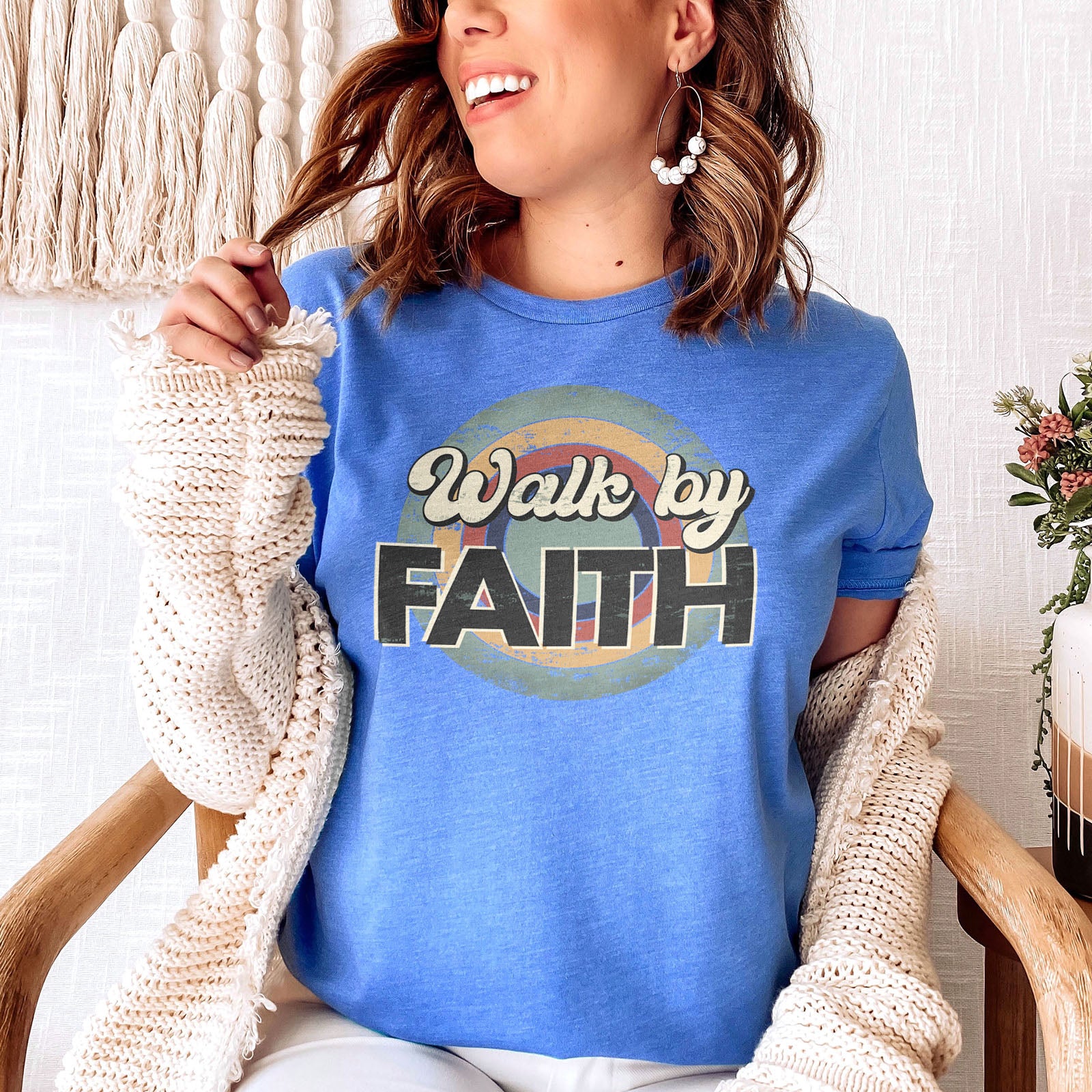 Retro Walk By Faith Tee Shirts For Women - Christian Shirts for Women - Religious Tee Shirts