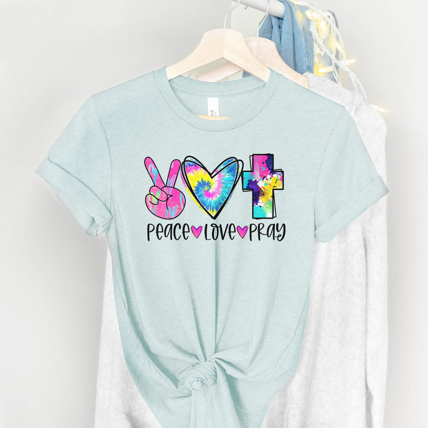 Peace Love Pray Colorful Tee Shirts For Women - Christian Shirts for Women - Religious Tee Shirts