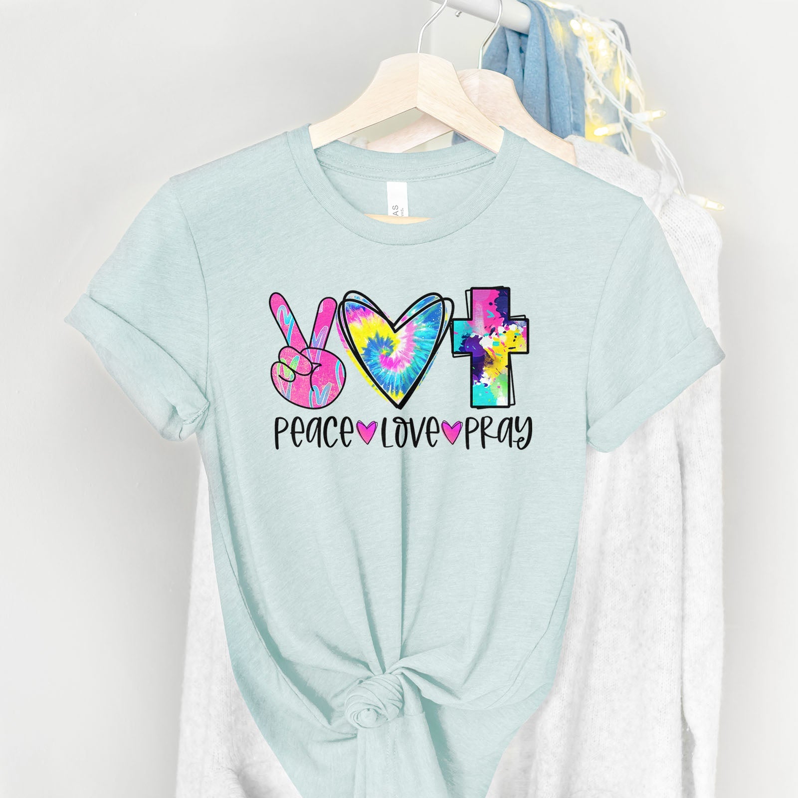 Peace Love Pray Colorful Tee Shirts For Women - Christian Shirts for Women - Religious Tee Shirts