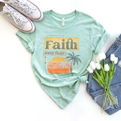 Christian Retro Faith over fear Tee Shirts For Women - Christian Shirts for Women - Religious Tee Shirts