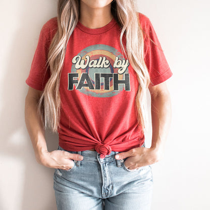 Retro Walk By Faith Tee Shirts For Women - Christian Shirts for Women - Religious Tee Shirts
