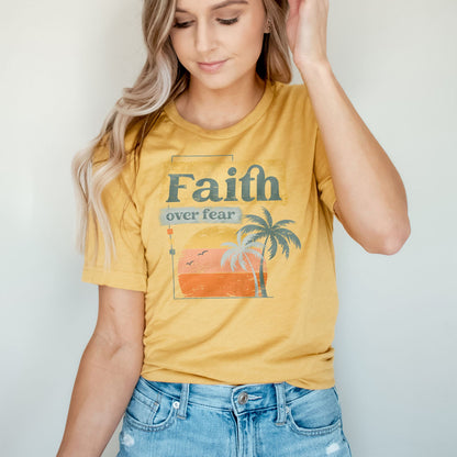 Christian Retro Faith over fear Tee Shirts For Women - Christian Shirts for Women - Religious Tee Shirts