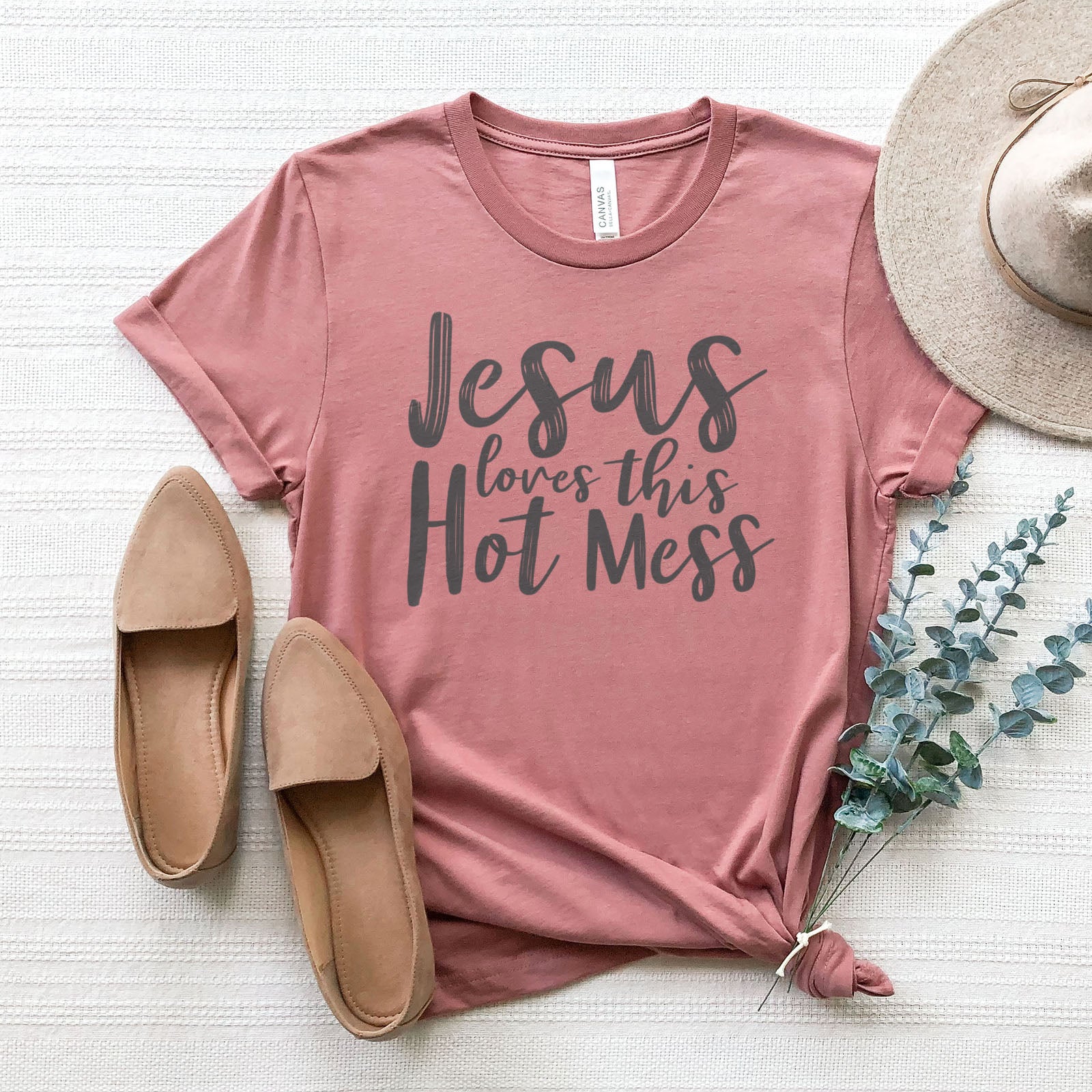 Jesus Loves This Hot Mess Tee Shirts For Women - Christian Shirts for Women - Religious Tee Shirts