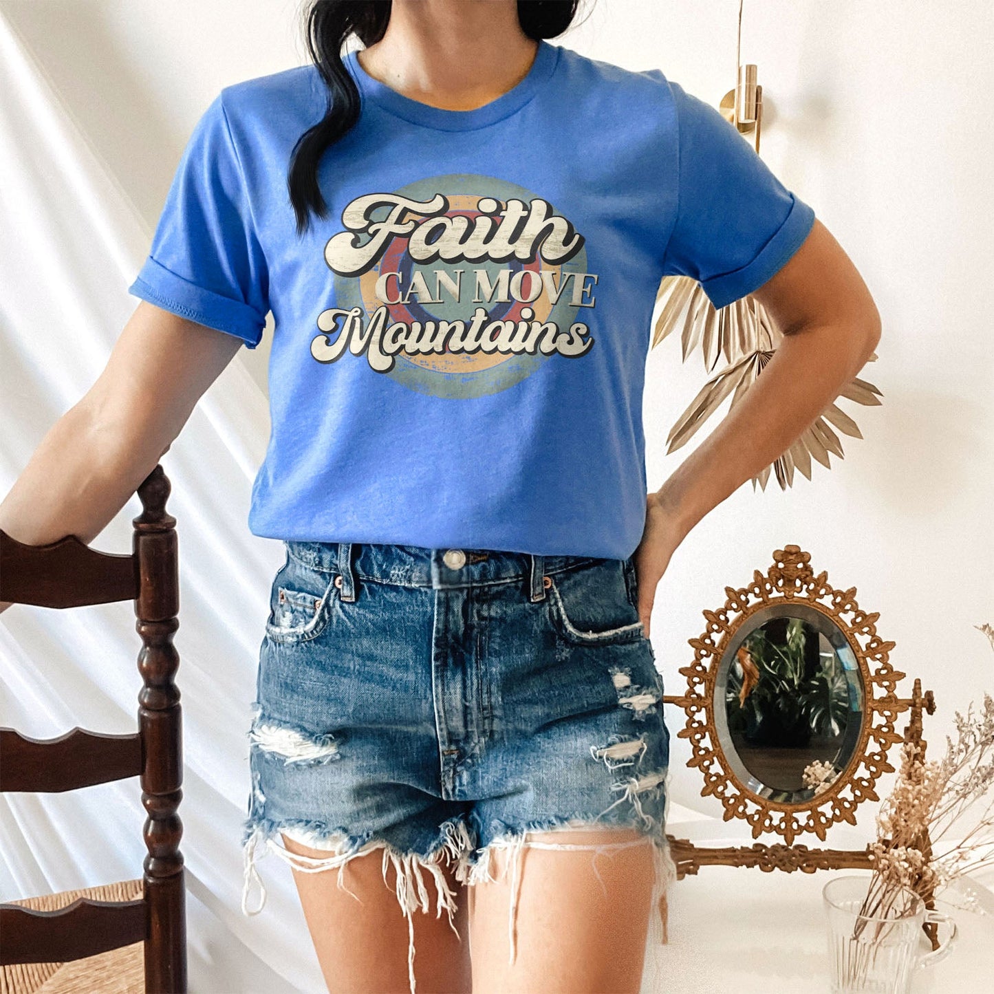 Faith can move mountains Retro Tee Shirts For Women - Christian Shirts for Women - Religious Tee Shirts