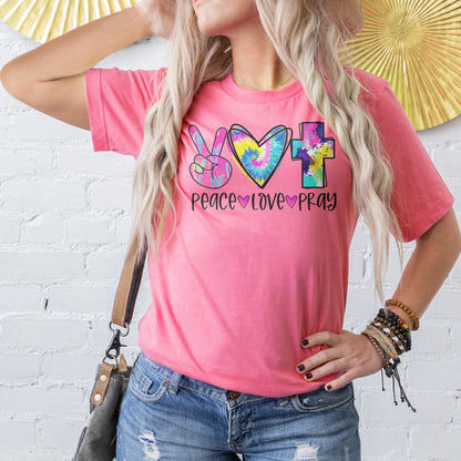 Peace Love Pray Colorful Tee Shirts For Women - Christian Shirts for Women - Religious Tee Shirts