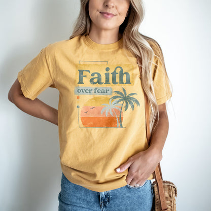 Christian Retro Faith over fear Tee Shirts For Women - Christian Shirts for Women - Religious Tee Shirts