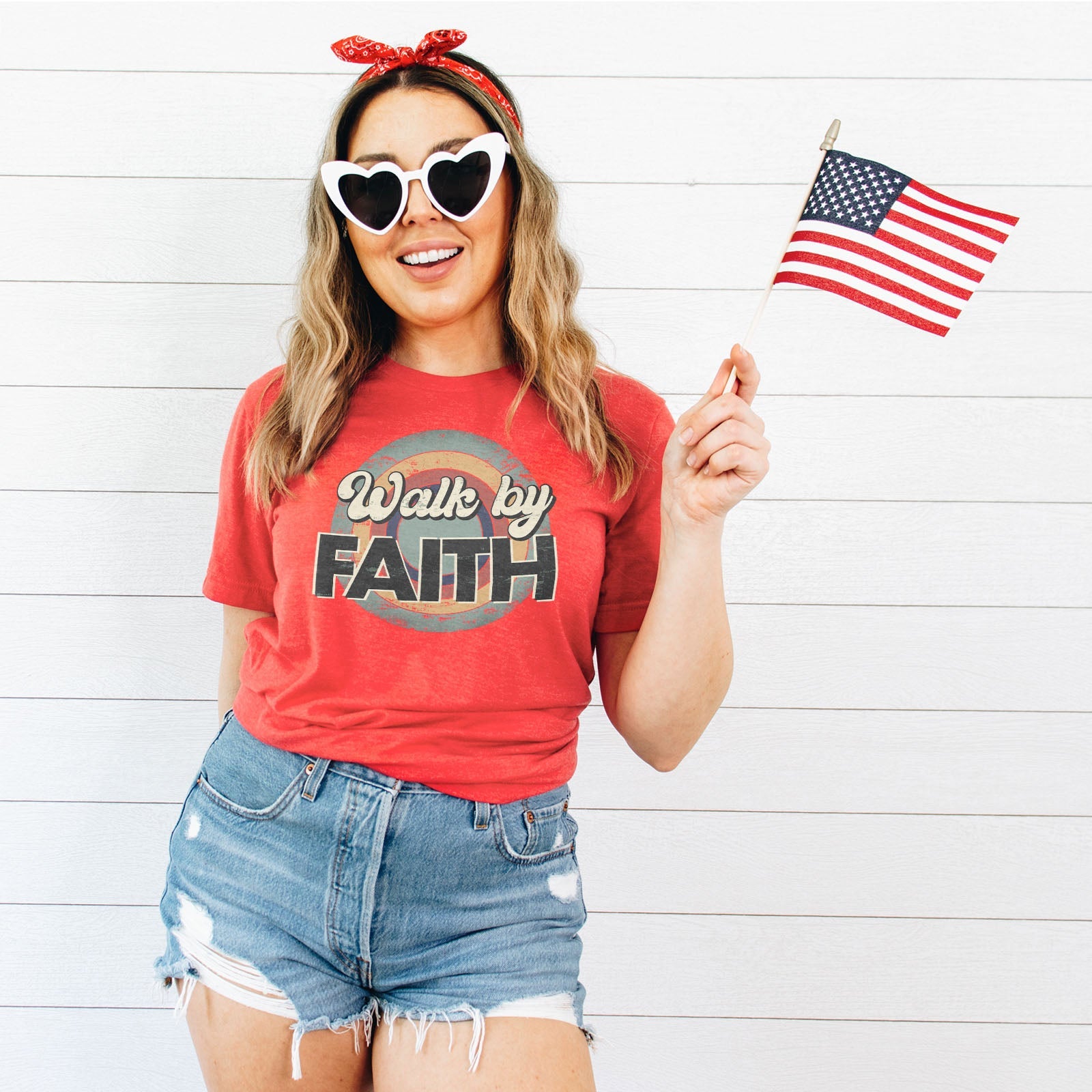 Retro Walk By Faith Tee Shirts For Women - Christian Shirts for Women - Religious Tee Shirts