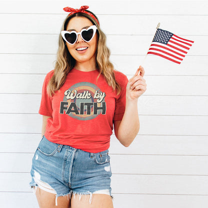 Retro Walk By Faith Tee Shirts For Women - Christian Shirts for Women - Religious Tee Shirts