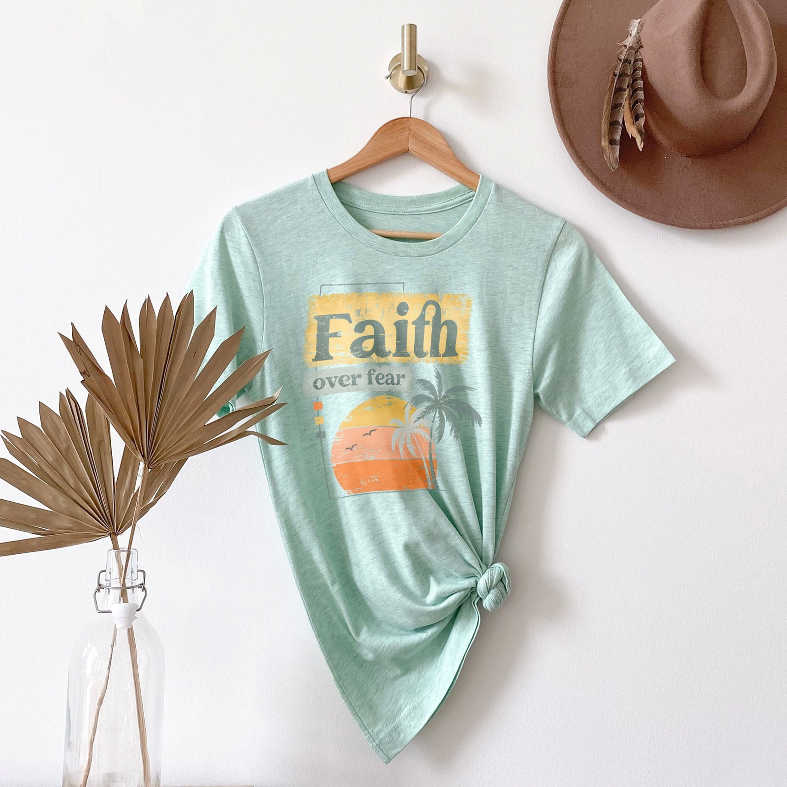 Christian Retro Faith over fear Tee Shirts For Women - Christian Shirts for Women - Religious Tee Shirts
