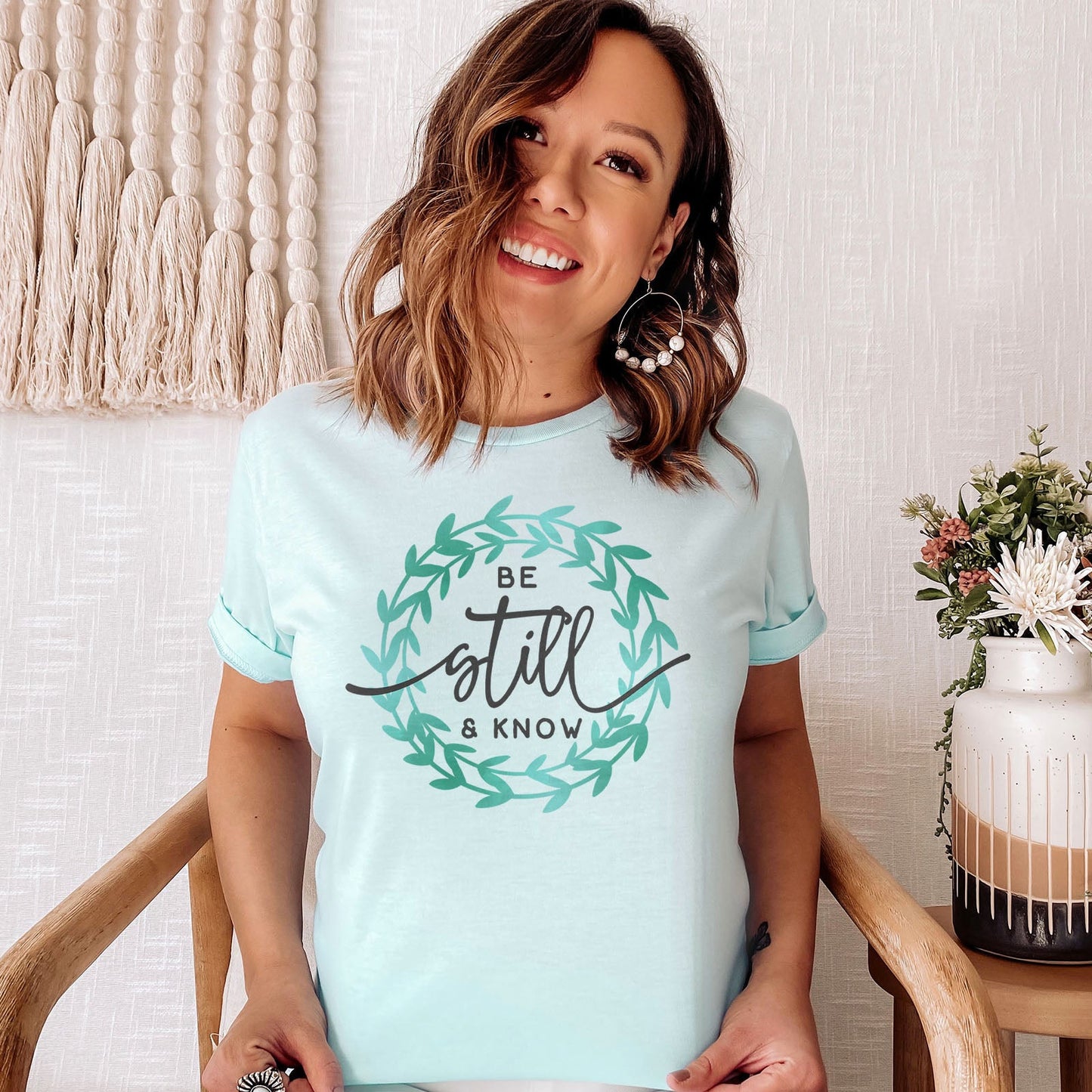 Be Still And Know Wreath Tee Shirts For Women - Christian Shirts for Women - Religious Tee Shirts