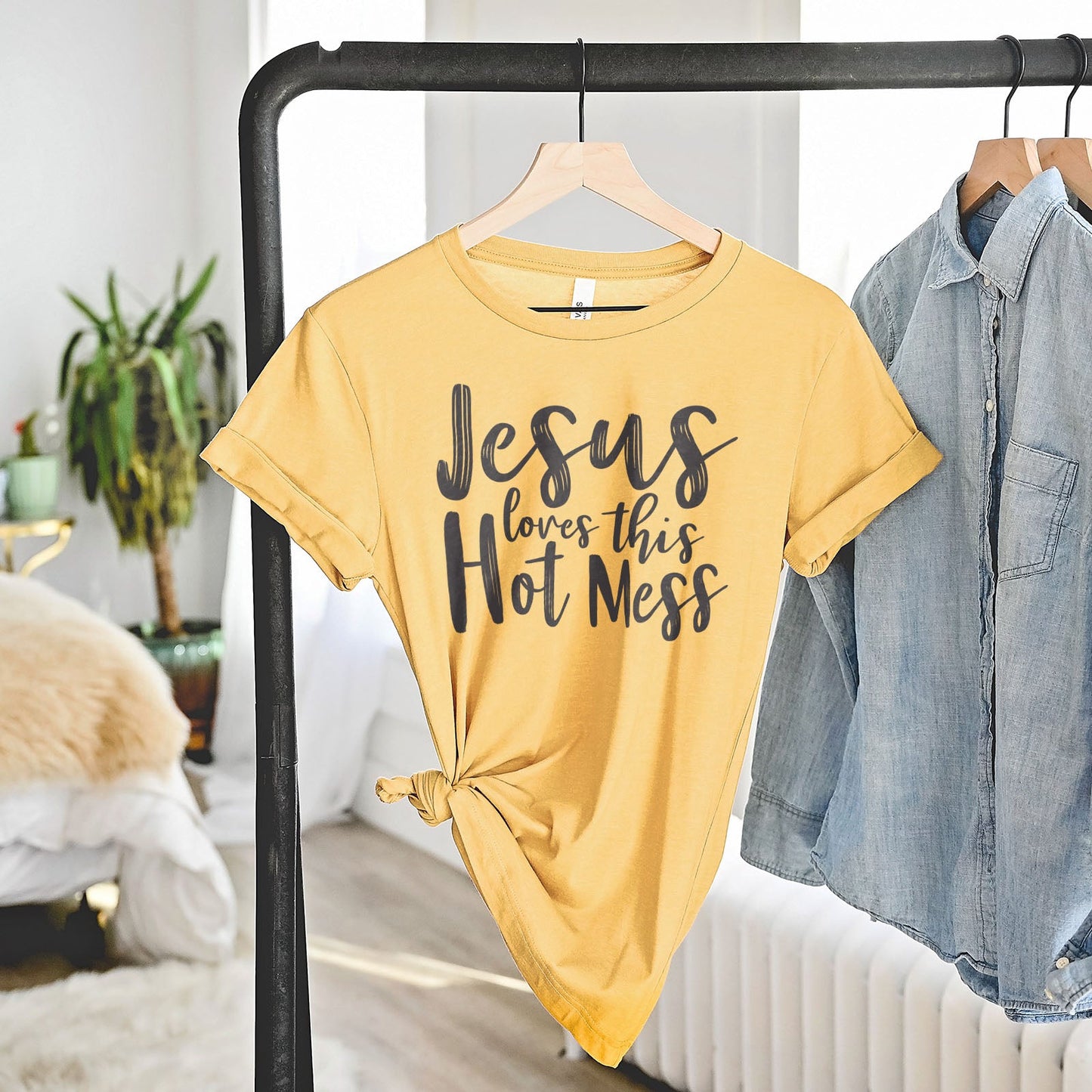 Jesus Loves This Hot Mess Tee Shirts For Women - Christian Shirts for Women - Religious Tee Shirts