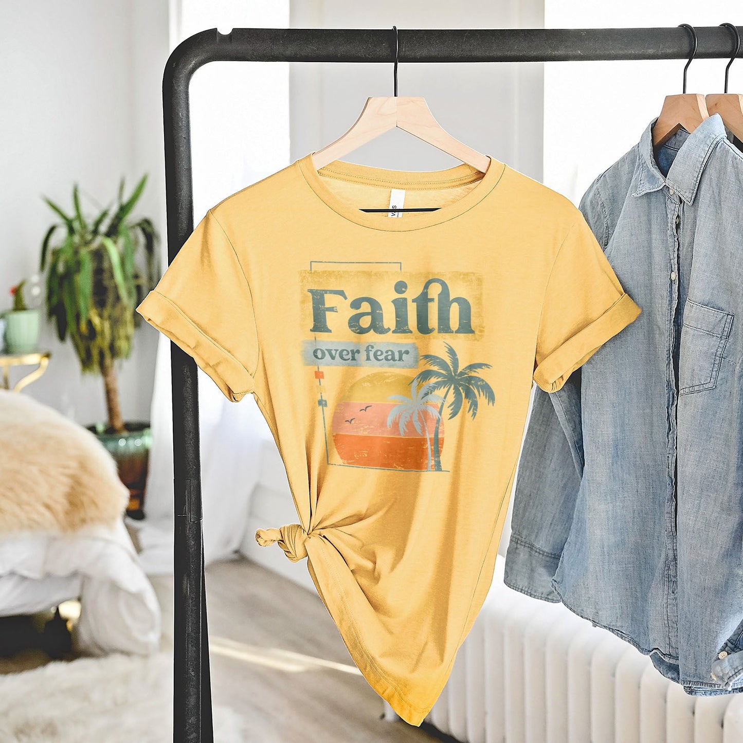 Christian Retro Faith over fear Tee Shirts For Women - Christian Shirts for Women - Religious Tee Shirts