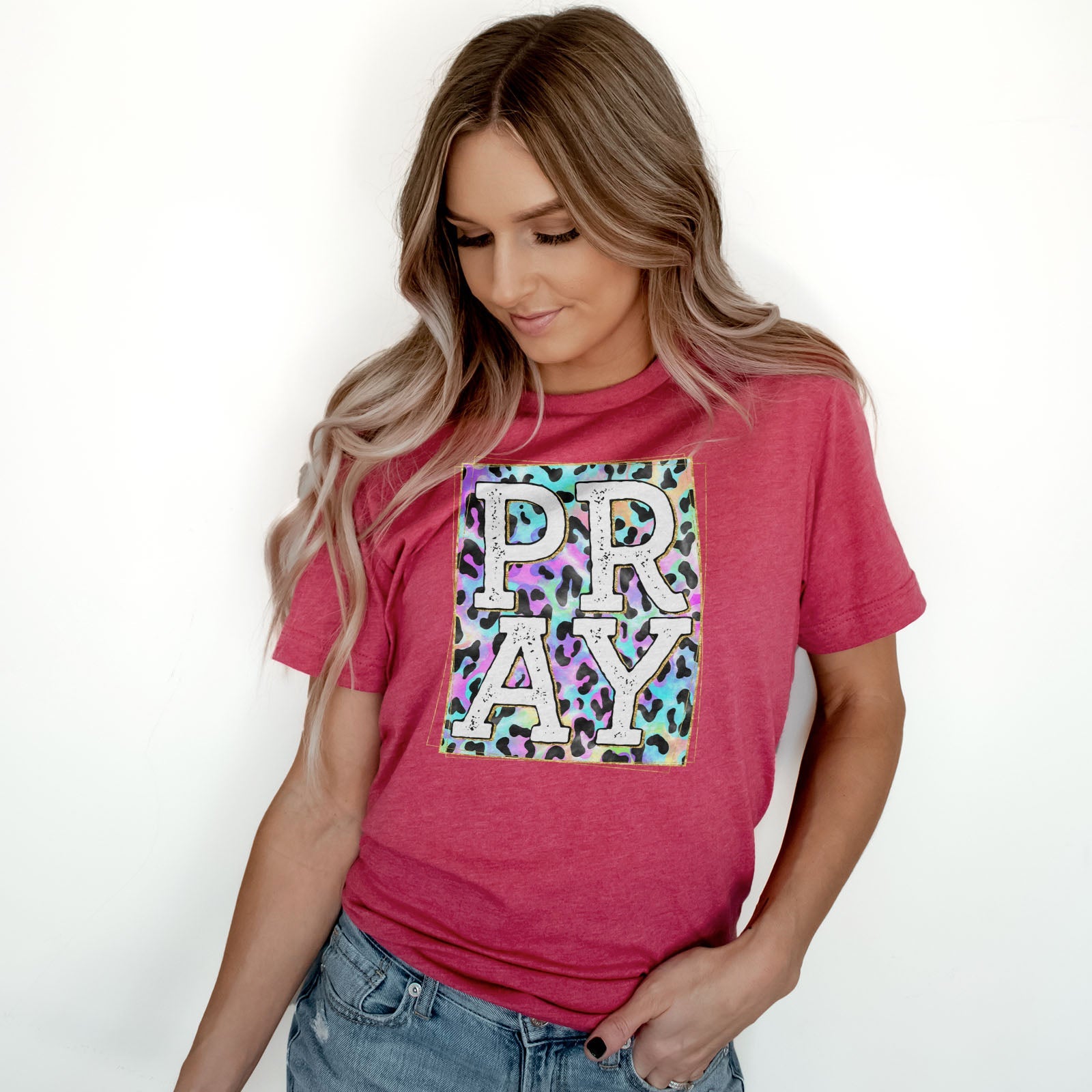 Pray Colorful Leopard Tee Shirts For Women - Christian Shirts for Women - Religious Tee Shirts