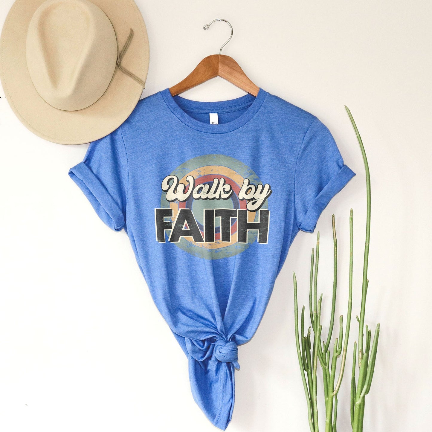 Retro Walk By Faith Tee Shirts For Women - Christian Shirts for Women - Religious Tee Shirts