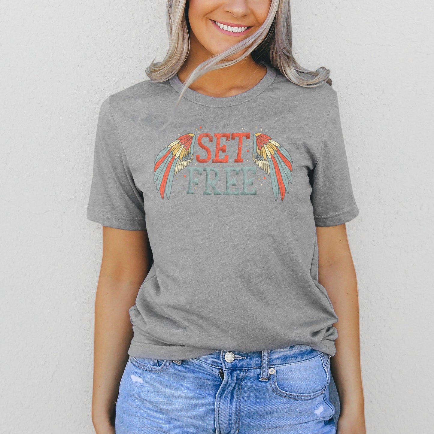 Retro Set Free Tee Shirts For Women - Christian Shirts for Women - Religious Tee Shirts