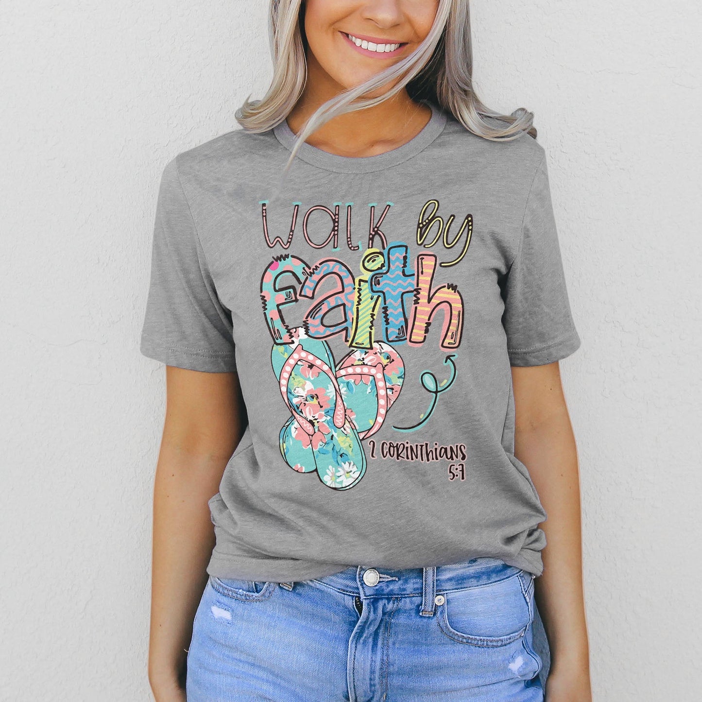 Walk by Faith in Flip-Flops Tee Shirts For Women - Christian Shirts for Women - Religious Tee Shirts