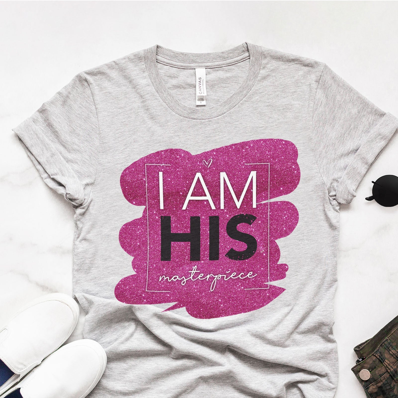 I Am His Masterpiece Pink Dazzler Tee Shirts For Women - Christian Shirts for Women - Religious Tee Shirts
