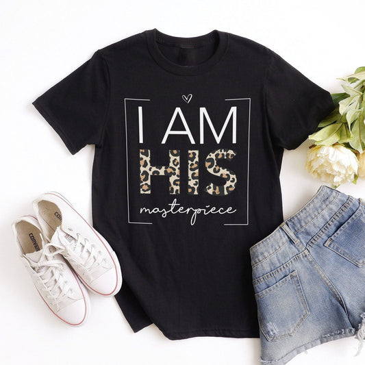 I Am His Masterpiece Leopard Tee Shirts For Women - Christian Shirts for Women - Religious Tee Shirts