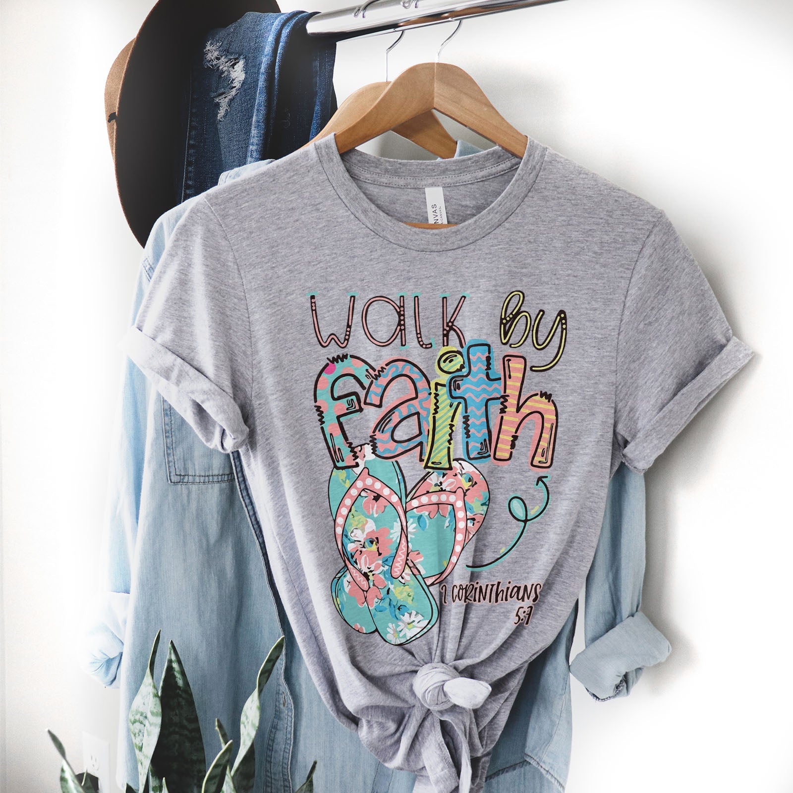 Walk by Faith in Flip-Flops Tee Shirts For Women - Christian Shirts for Women - Religious Tee Shirts