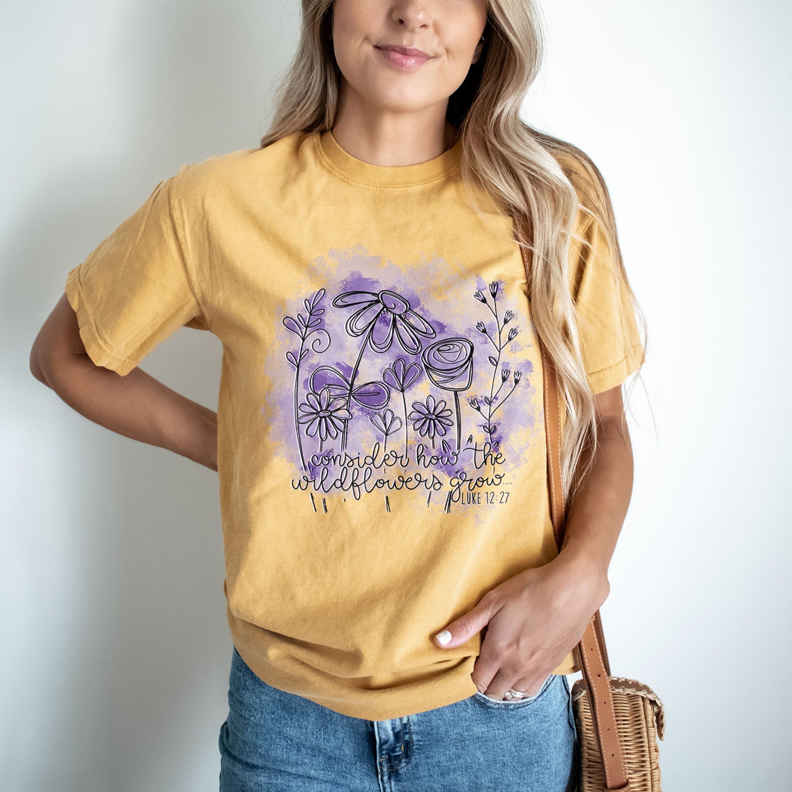 Consider How The Wildflowers Grow Spiral Luke 12:27 Tee Shirts For Women - Christian Shirts for Women - Religious Tee Shirts