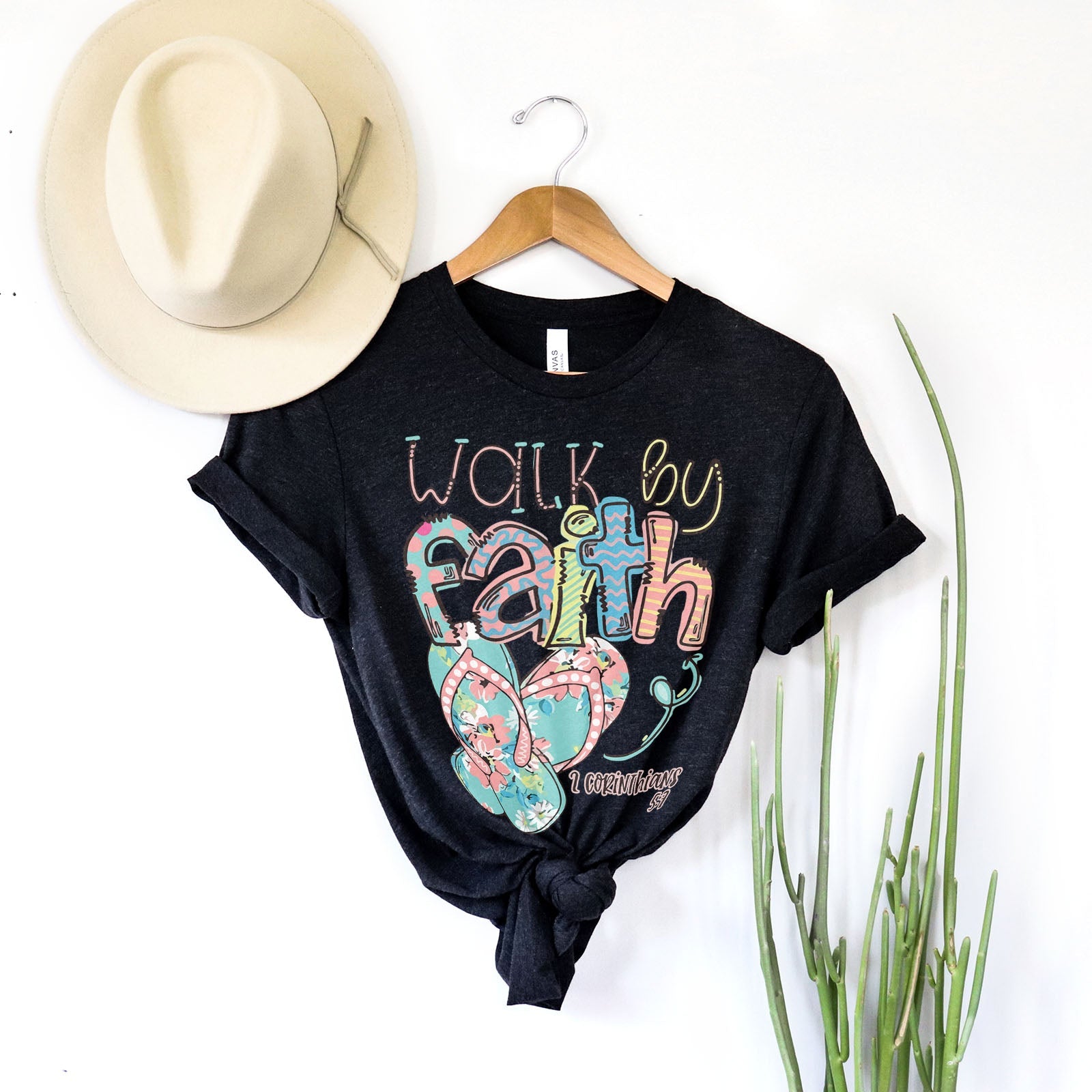 Walk by Faith in Flip-Flops Tee Shirts For Women - Christian Shirts for Women - Religious Tee Shirts