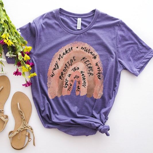 Way Maker Rainbow Tee Shirts For Women - Christian Shirts for Women - Religious Tee Shirts
