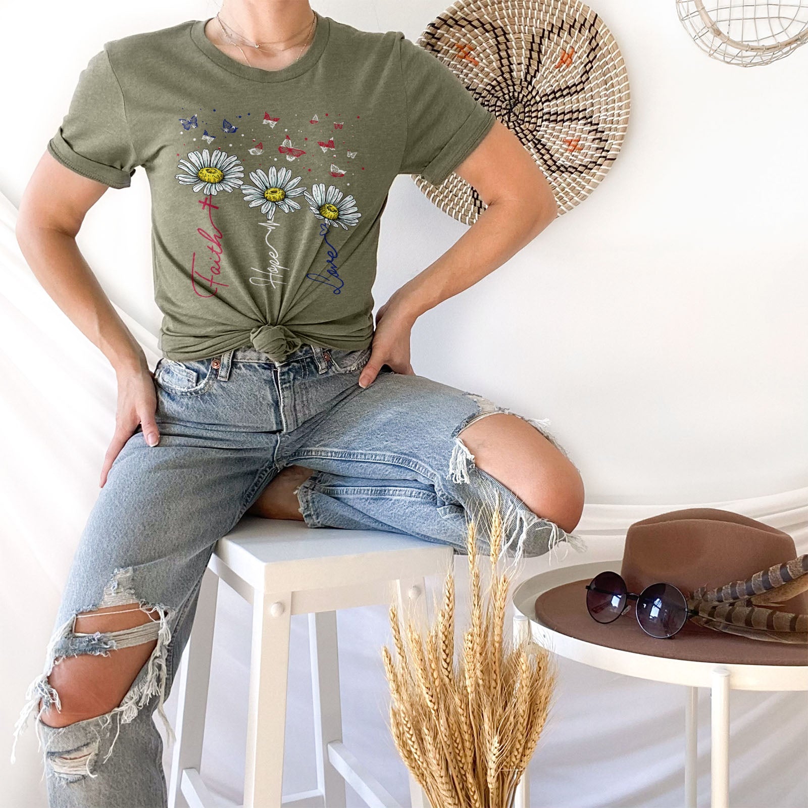 Faith Hope Love USA Tee Shirts For Women - Christian Shirts for Women - Religious Tee Shirts