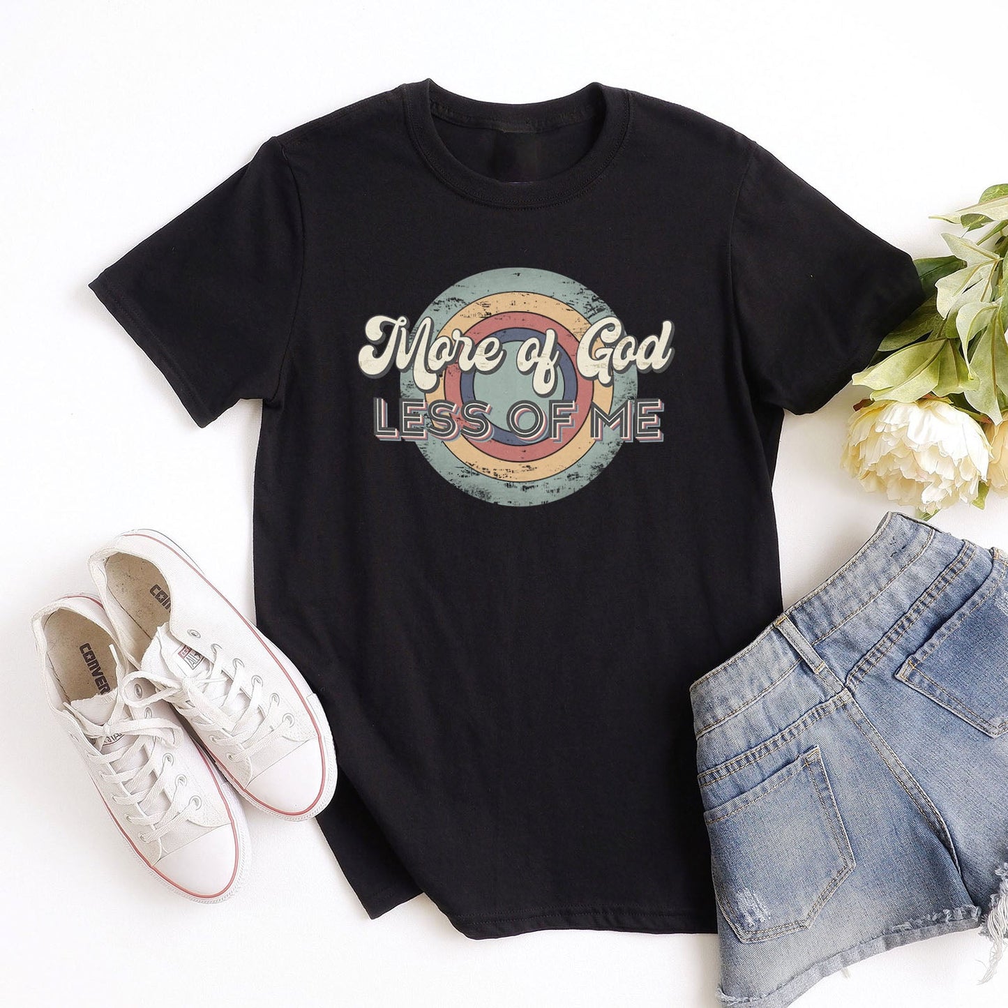 Retro More of God Less Of Me Tee Shirts For Women - Christian Shirts for Women - Religious Tee Shirts