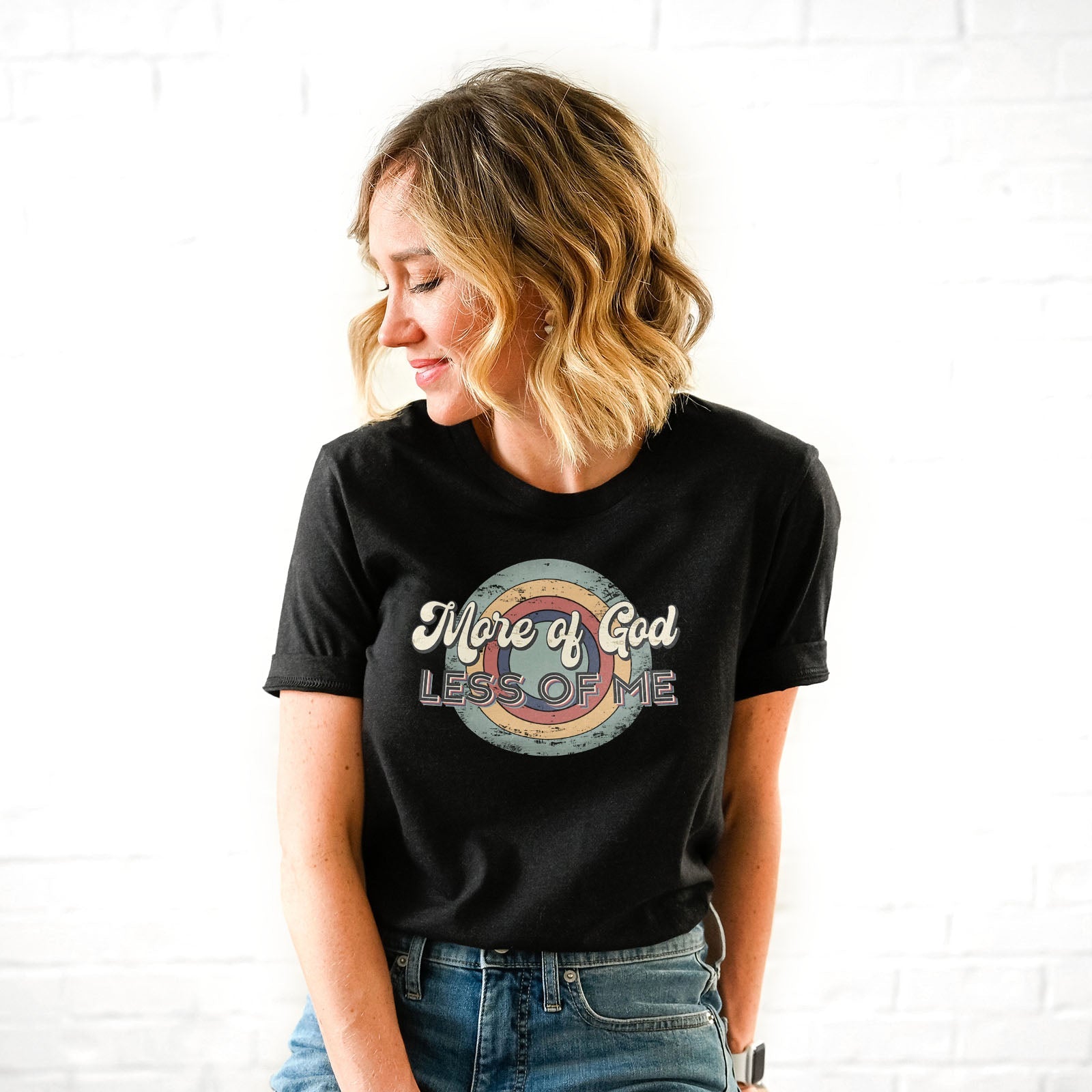 Retro More of God Less Of Me Tee Shirts For Women - Christian Shirts for Women - Religious Tee Shirts