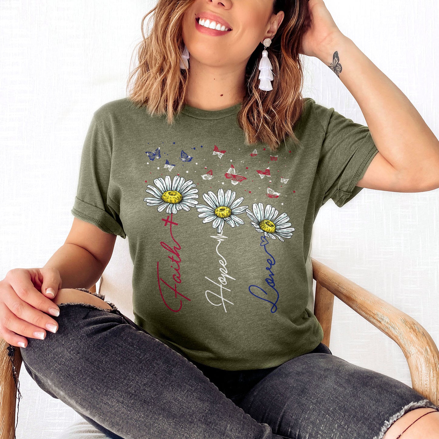 Faith Hope Love USA Tee Shirts For Women - Christian Shirts for Women - Religious Tee Shirts