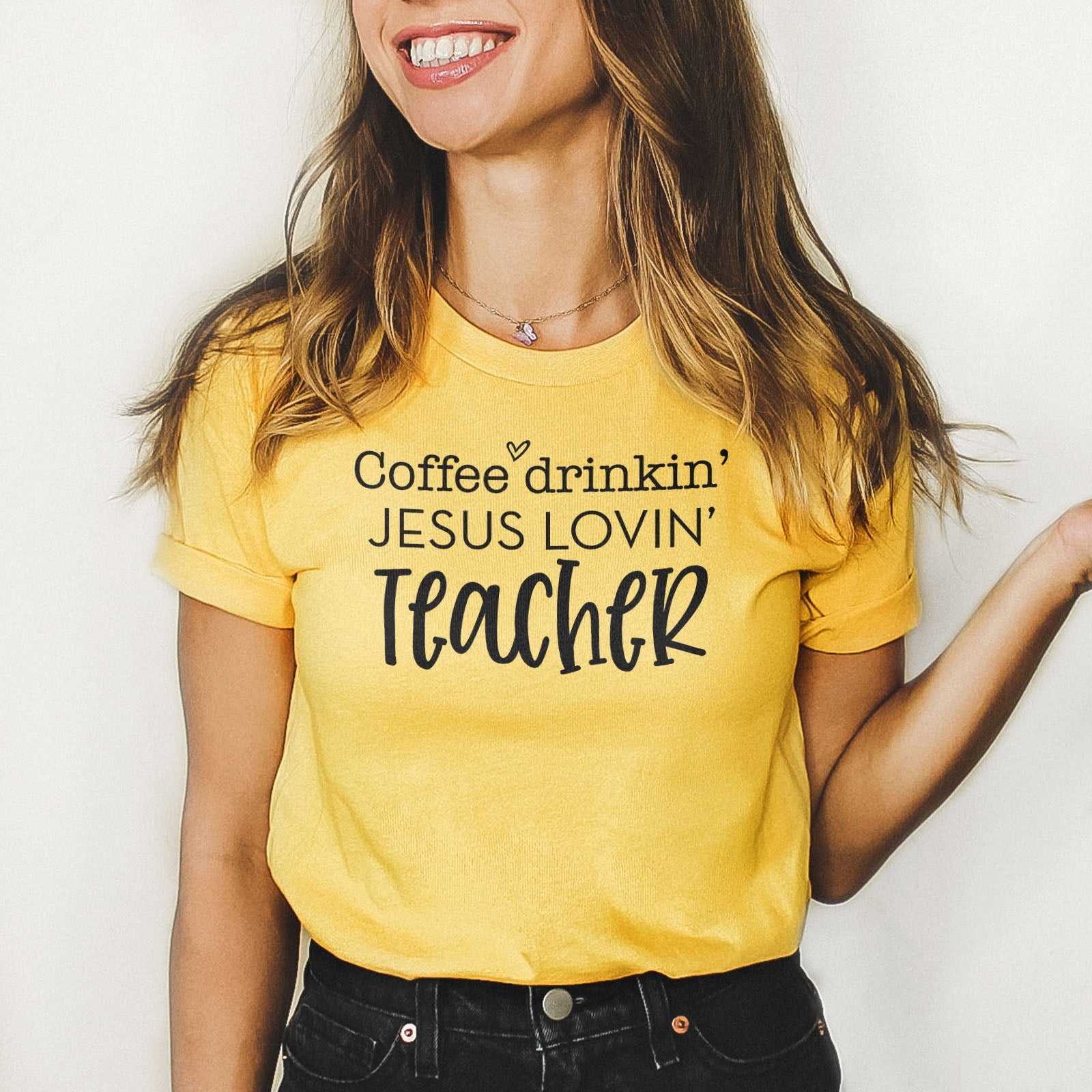 Coffee Drinkin Jesus Lovin Teacher Tee Shirts For Women - Christian Shirts for Women - Religious Tee Shirts