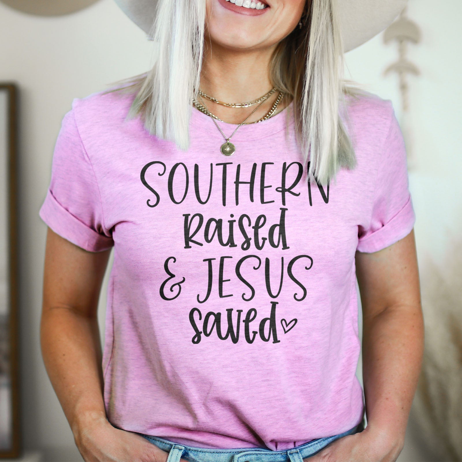 Southern Raised And Jesus Saved Tee Shirts For Women - Christian Shirts for Women - Religious Tee Shirts