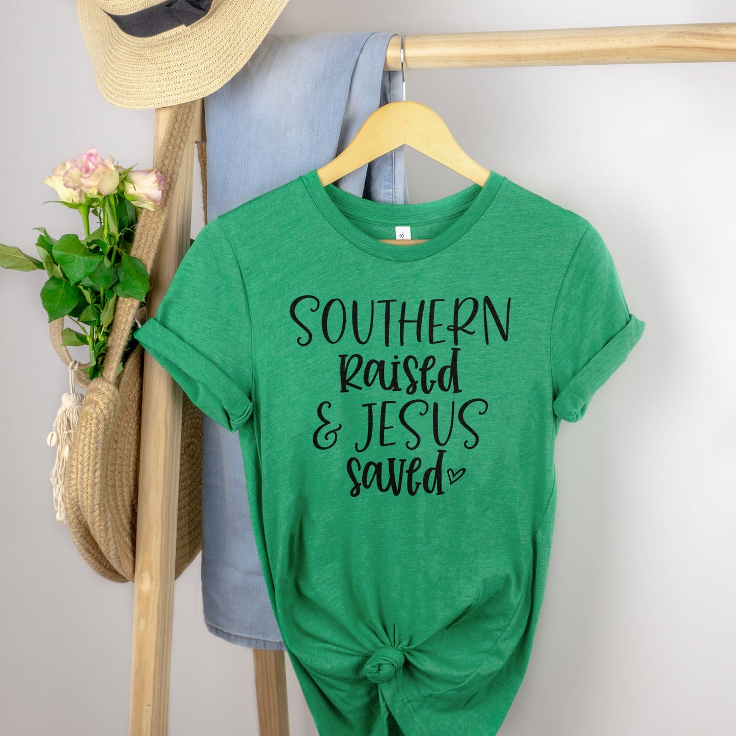 Southern Raised And Jesus Saved Tee Shirts For Women - Christian Shirts for Women - Religious Tee Shirts