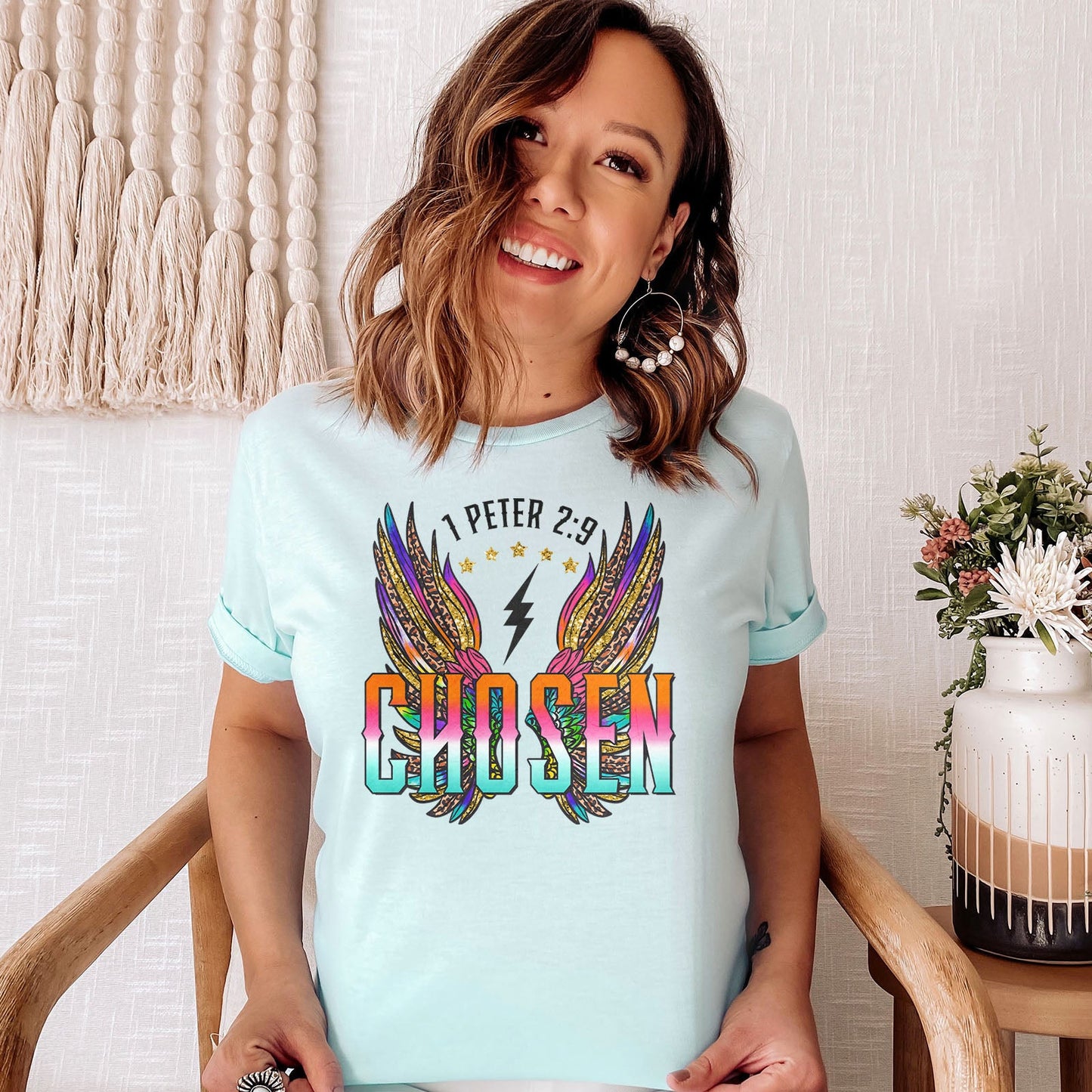 Chosen Retro Wings Tee Shirts For Women - Christian Shirts for Women - Religious Tee Shirts