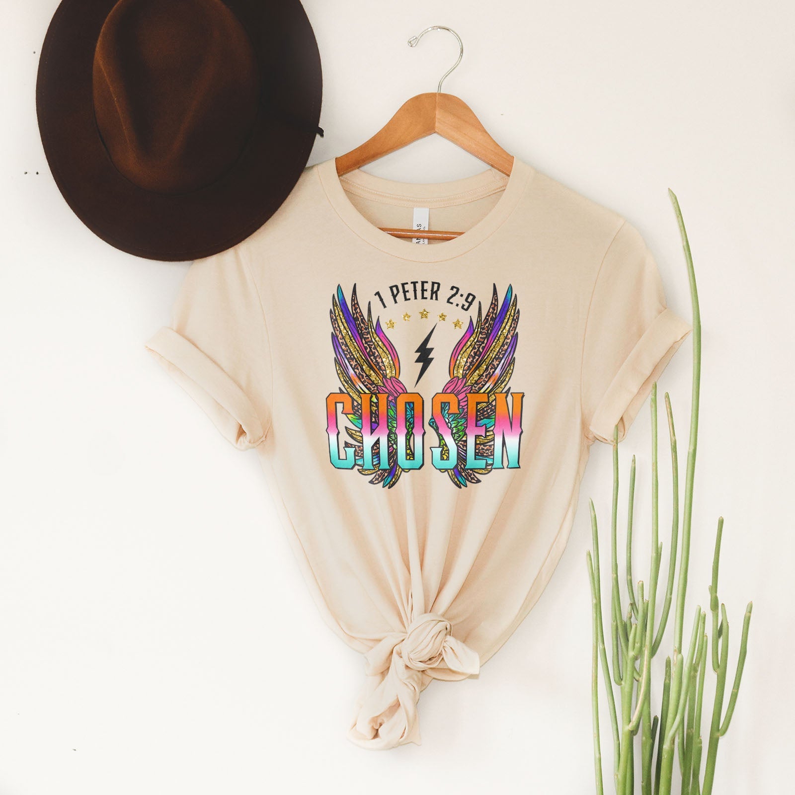 Chosen Retro Wings Tee Shirts For Women - Christian Shirts for Women - Religious Tee Shirts