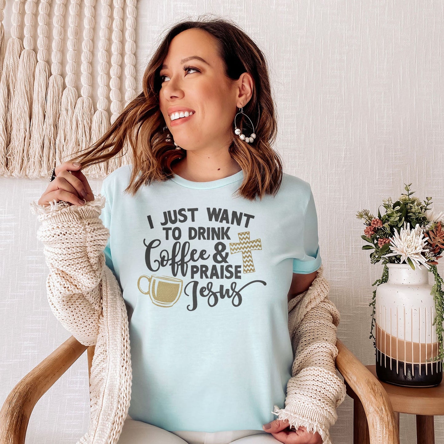 Drink Coffee & Praise Jesus Tee Shirts For Women - Christian Shirts for Women - Religious Tee Shirts