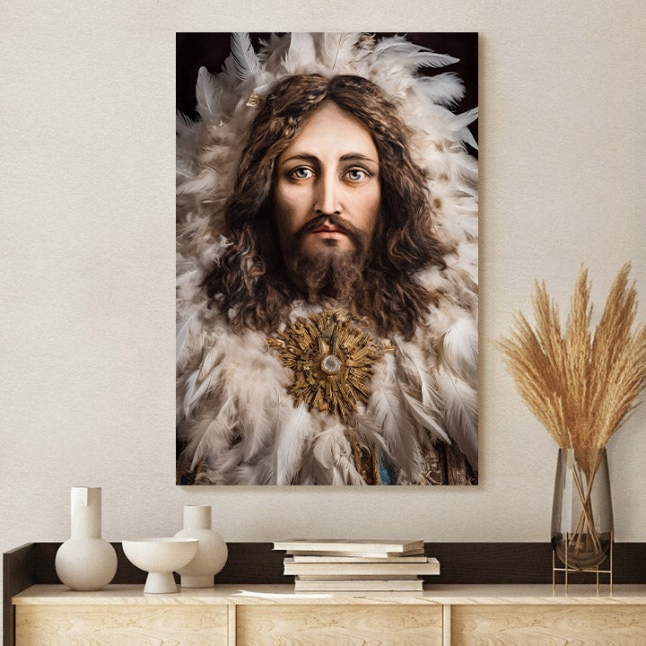 A Baroque Portrait Of A Jesus Made Entirely Out Of Feathers - Jesus Canvas Pictures - Christian Wall Art