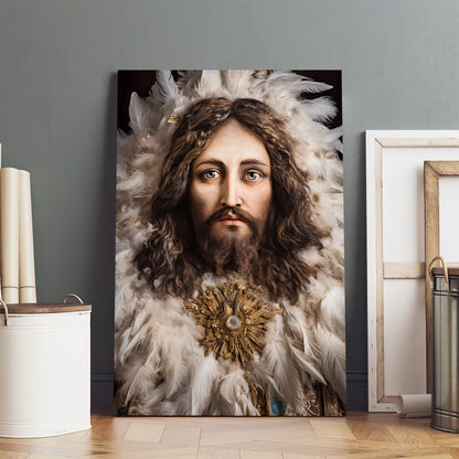 A Baroque Portrait Of A Jesus Made Entirely Out Of Feathers - Jesus Canvas Pictures - Christian Wall Art