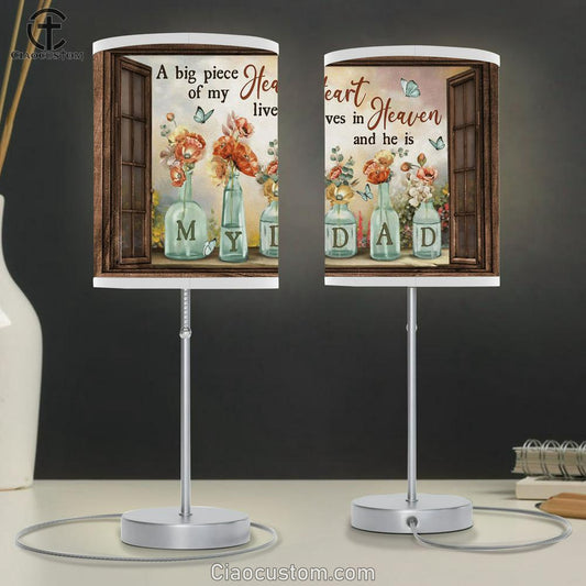 A Big Piece Of My Heart Vintage Hibiscus Flower Table Lamp - To My Dad Large Table Lamp Art - Christian Lamp Art - Religious Table Lamp Prints