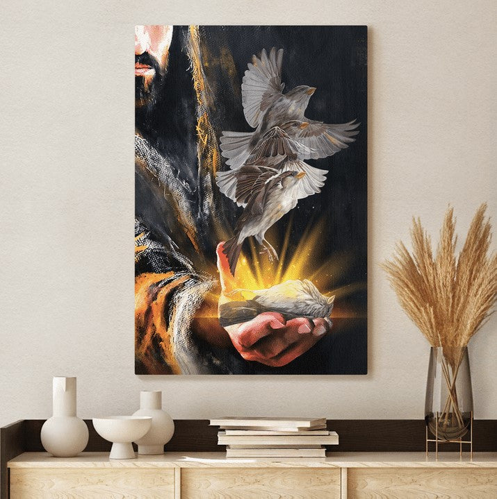 A Bird On His Hand Jesus Canvas Posters - Christian Wall Posters - Religious Wall Decor
