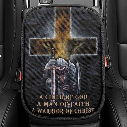A Child Of God A Man Of Faith A Warrior Of Christ Seat Box Cover, Bible Verse Car Center Console Cover, Scripture Car Interior Accessories