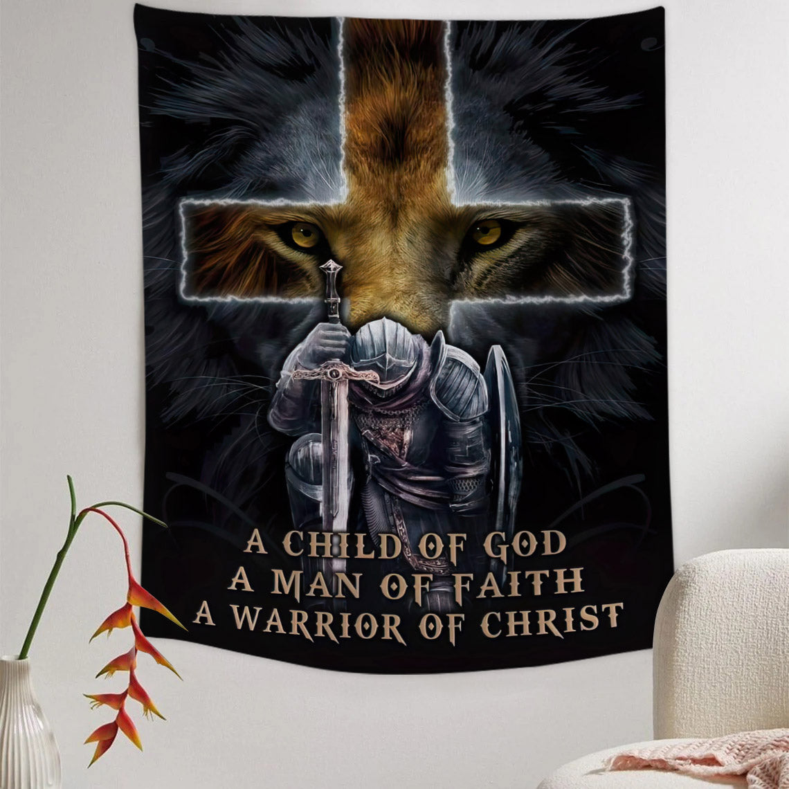 A Child Of God Man Faith Warrior Christ Tapestry Christian Wall Art - Religious Tapestry