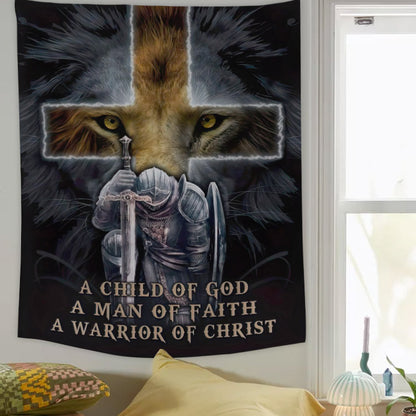 A Child Of God Man Faith Warrior Christ Tapestry Christian Wall Art - Religious Tapestry